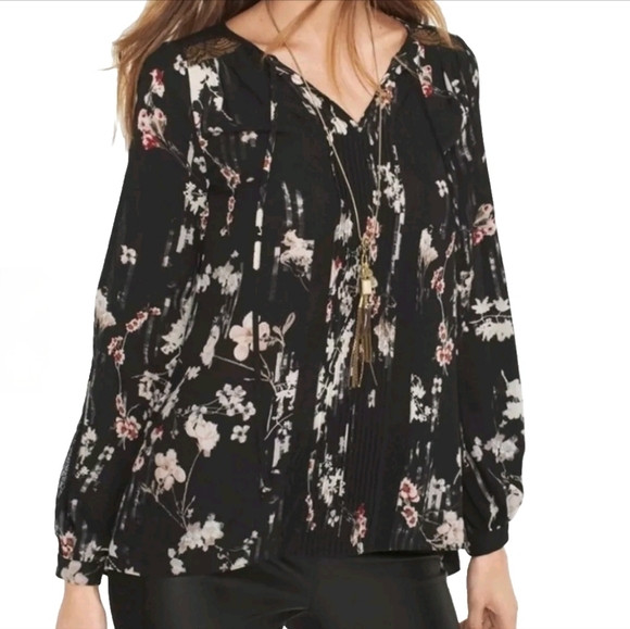 White House Black Market Floral Blouse 10 M Pink Flower Black Lace Chiffon Shirt - Picture 13 of 13